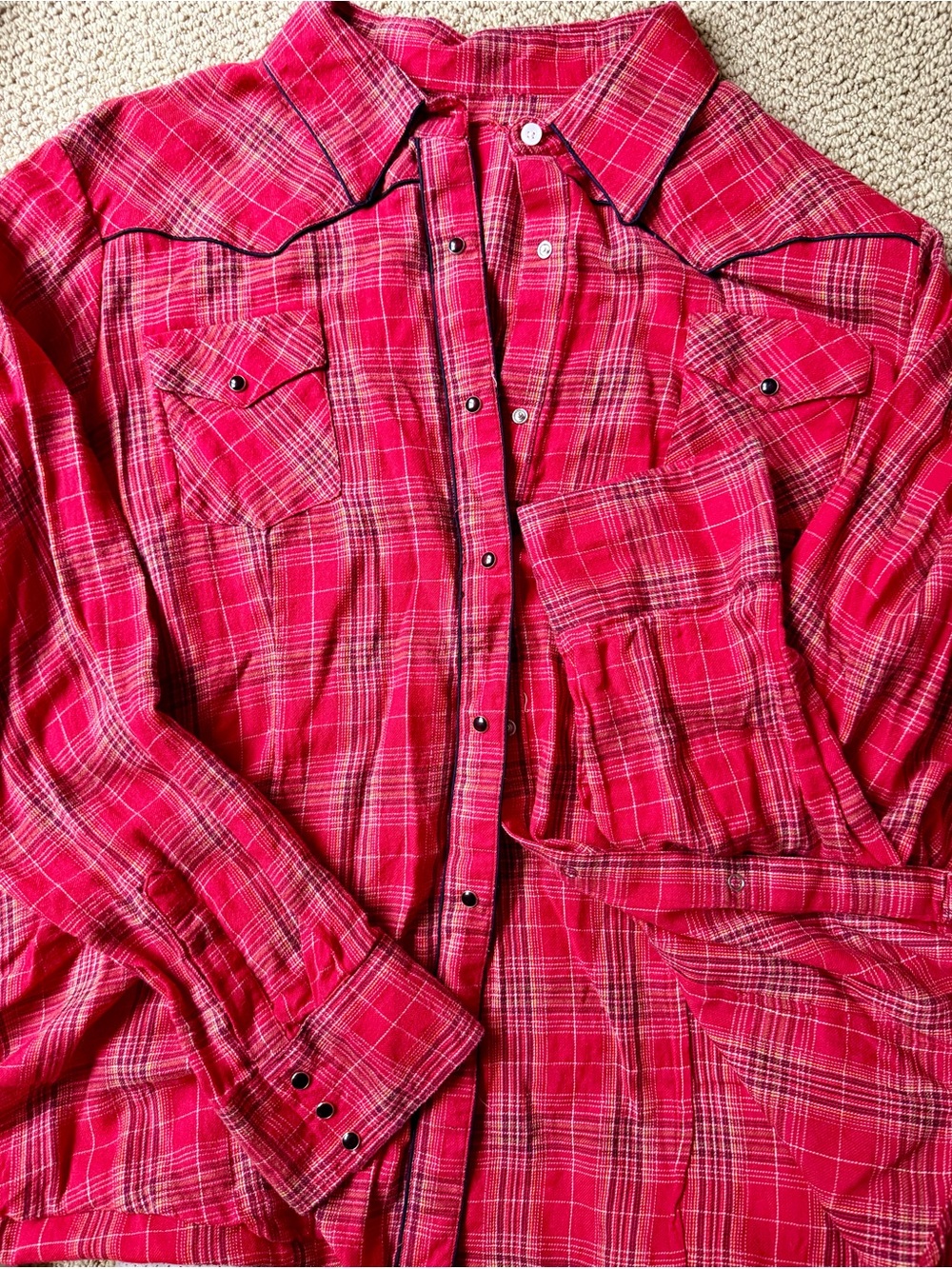 Source Unknown Red Plaid Western Button-Down Shirt
